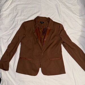 Brown blazer with faux leather detail